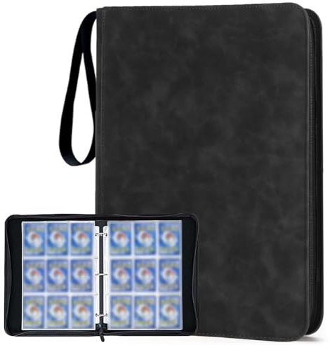 Kartenbinder für Pokemon Karten, 900 Karten 9 Taschen Sammelkartenbinder, 50 abnehmbare Ärmel, PU-Leder Wildleder Reißverschluss Tragetasche Binder Album, Karten Spiele Sammlung Halter Buchordner