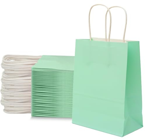 50 Stück Papiertüten Mit Henkel - Kraftpapiertüten Mit Henkel, Geschenktüten, Kraftpapiertüte, Papiertaschen Verdicken 21 x 8 x 15 cm, Himmelblau