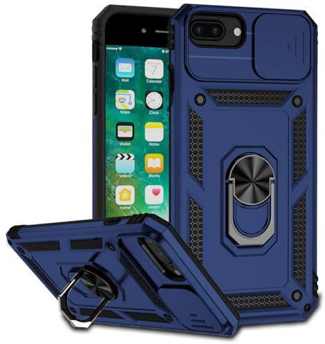 Tothedu Case for iPhone 7 Plus Case, iPhone 8 Plus/iPhone 6 Plus/iPhone 6S Plus Case with Slide Camera Cover, Built-in 360° Rotate Ring Kickstand Magnetic Shockproof Phone Cover for iPhone 8 Plus Blue