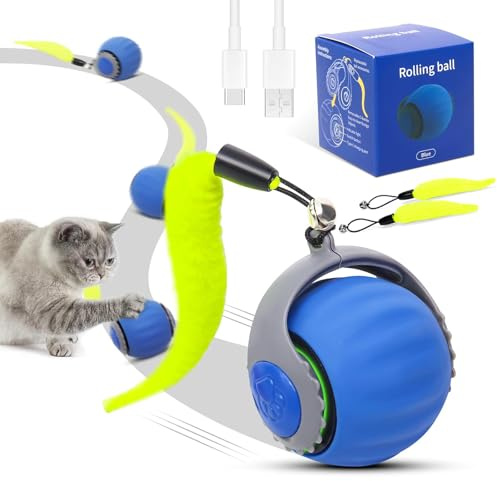 RuiDay Speedy Tail 3.0 Cat Toy, 2025 NEW Interactive Cat Toy, Three Mode Switching interactive cats ball, Two Speed Adjustment, Interactive cat toys for Indoor/Outdoor (Blue)