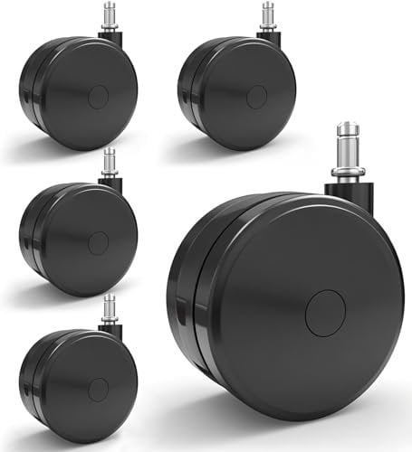 Nerilee 5 Pcs 4'' Extra Large Chair Wheels Heavy Duty Casters – Twin Wheel Caster with 7/16 x 7/8 Grip Ring for Office Chairs, Furniture, Hardwood Floor & Carpet Safe (Black)