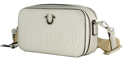 Concept One Women's True Religion Camera Bag, Mini Handbag with Embossed Logo and Adjustable Shoulder Strap, White