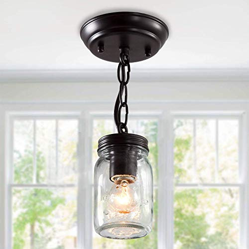 Semi Flush Mount Ceiling Light, Farmhouse Pendant Light, Mason Jar Light Fixtures with Oil Rubbed Bronze for Kitchen and Hallway