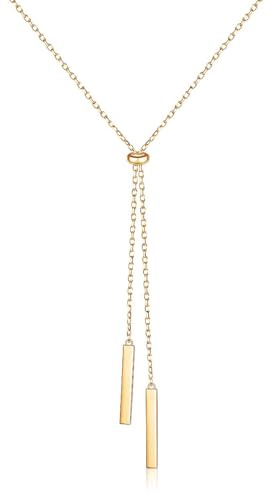 DAOCHONG 925 Sterling Silber 18k Gold überzogene lange Quaste Halskette Bar Y Lariat lange Kette Drop justierbare Halskette Schmuck Graduation Geschenk für Frauen, 30