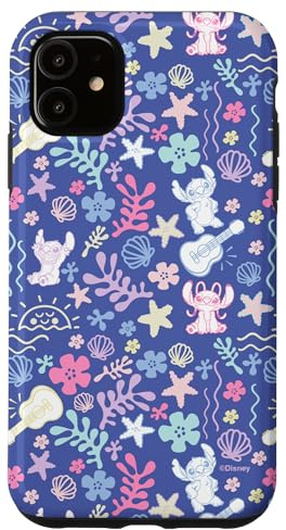 Disney Stitch & Angel Fluffy Summer Ocean Vibes Pattern Case for iPhone 11