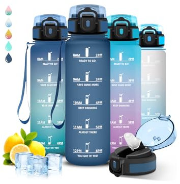Gourde, Gourde 1l, Gourde Sport, Anti Fuite, Gourde Graduée pour 1 Journee, Facile à Transporter, Gourde Graduée, Gourde Adulte avec Slogan de Motivation, pour École, Camping, Bureau, Randonnée, Yoga
