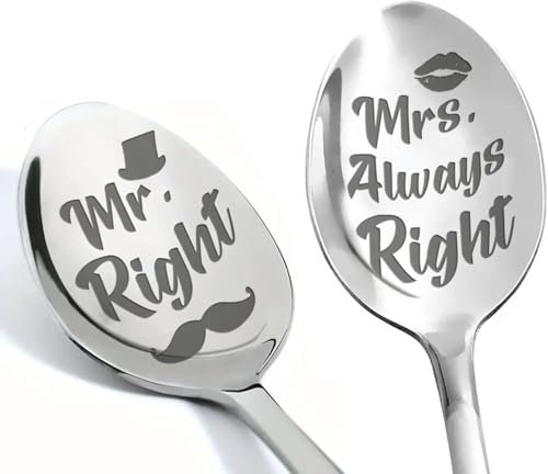Hochzeitsgeschenke für Brautpaar, 2 Stück,Mr und Mrs Kaffeelöffel Geschenk,Jahrestag Valentinstag,Hochzeit Geschenk für Paar Couple, Kleine Verlobungsgeschenk für Beide.