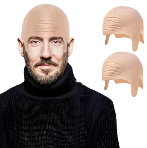 PUERFOCA 2 Stück Latex kahle Kappe, Latex Glatze Maske, Glatze Perücke Glatzenkappe, Fancy Kleid Cosplay Hut Kostüm Zubehör für Halloween Erwachsene