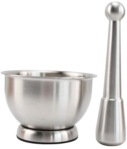 Gralara Juego de mortero y, machacador de manual, base antideslizante de acero inoxidable, recipiente para moler especias, para y jengibre