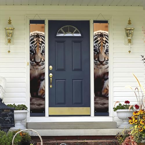 2 Stück Willkommens-Türbanner A Tiger Cub Veranda-Schild, hawaiianische Dekorationen, Flaggen, Frühling, Sommer, Dekoration, Hintergrund, Wandbehang, Banner für Outdoor, Zuhause, tropischer Hof