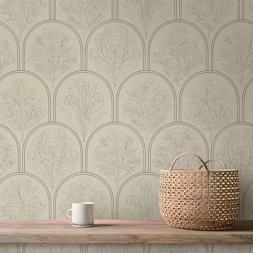 Guvana Peel and Stick Wallpaper Vintage Wall Paper Boho Floral Contact Paper Brown Self Adhesive Removable Wallpaper for Bathroom Bedroom Kitchen Farmhouse Neutral Waterproof Vinyl Rolls 78.7''x17.3''