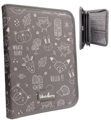 WhataBerry® Mutterpass Schutzhülle 16 Fächer | Mutterpasshülle & U Heft Hülle | Mutterkindpasshülle Österreich | Organizer für Impfpass & Dokumente | Dokumentenmappe Mini | Dunkelgrau 26×19,3×3 cm