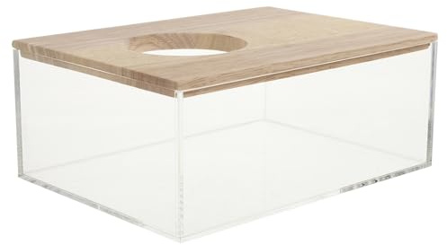 Mobestech Transparente Sandbadbox für Kleine Haustiere Wie Hamster und Chinchillas mit Glatter Oberfläche und Sicherem Spielen im Haustierladen oder Zuhause aus Acryl und Holz