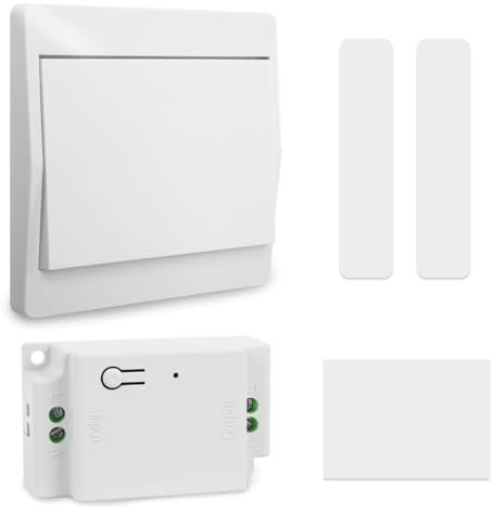 Interruptor Inalámbrico Sin Pilas, Kit Conmutador de Luz Autoalimentado Cinético con Receptor 10A 230V, Mando a Distancia 433MHz para LED, Sin Cables, Sin Obras (1 Receptor + 1 Interruptor)