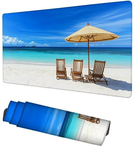 Tapis de Souris XXL 900x500x3mm Bleu Souris Gaming Chaise Longue Tapis de Bureau, Accessoire Gaming, Haute Précision et Vitesse avec Bords Cousus et Base Antidérapante, pour Bureau, Maison f-212