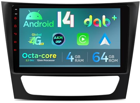 XTRONS Android 14 Autoradio Octa-Core 4+64GB integriertes DAB+ AKM DSP 4G LTE CarPlay Android Auto 9-Zoll-IPS-Bildschirm für Mercedes Benz W211 mit Navi GPS Bluetooth 5.0 WLAN