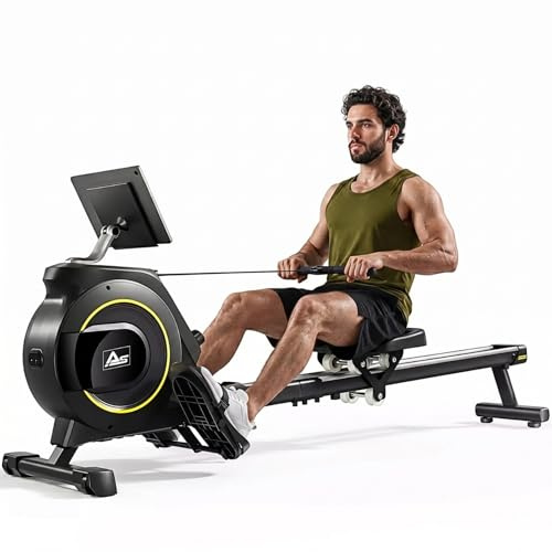AsVIVA RA11 Rudergerät für Zuhause, Rudermaschine Heimtrainer, 16 Widerstandsstufen, Bluetooth-App, 6,5% Schienenneigung, bis 135 kg