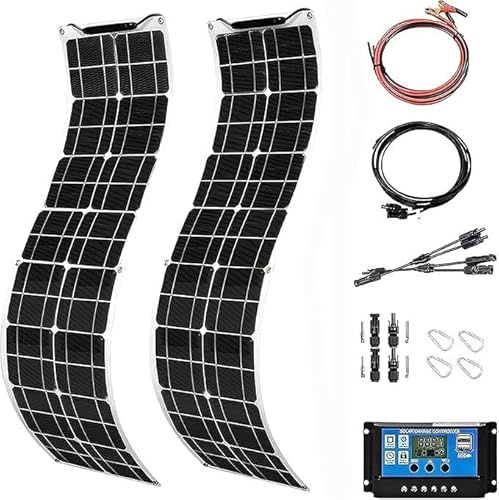 TPTAWF Panneau solaire flexible 400 W pour camping-car, 2 × 200 W 12 V Kit de panneau solaire avec contrôleur de charge solaire 40 A
