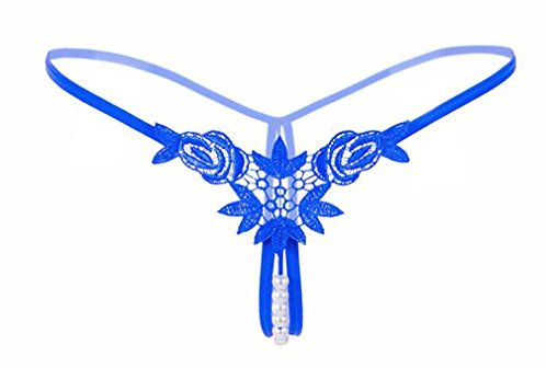 BROWOL Broderie sous-vêtements en Mme Sexy Perle Faible String Taille Fleurs sous-vêtements en Perspective (Bleu)