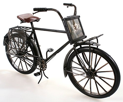 Fahrrad aus Metall 28 cm grau mit Bilderrahmen Oldtimer Nostalgie Blech Modell Rad Velo