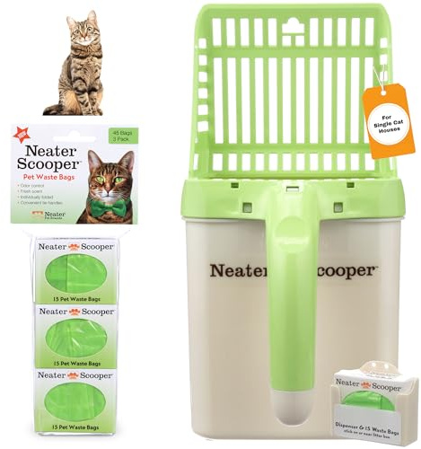 Neater Pet Brands - Neater Scooper Cat Litter Scoop and 60 Count Refill Bag Bundle - Cat Litter Sifter Poop Scoop System with Extra Waste Bags, Green