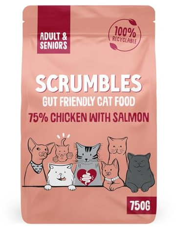 Scrumbles All Natural Dry Cat Food With 75% Chicken and Fresh Salmon, High Protein Food for Adults And Seniors, 750 g