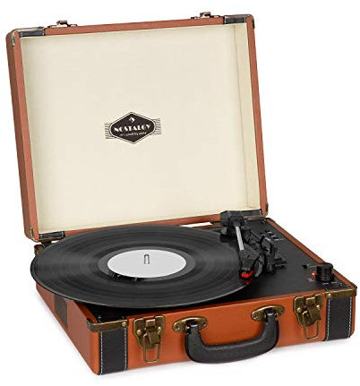 AUNA Jerry Lee - Giradischi Vintage, Lettore Vinili, Unità a Cinghia, Altoparlanti Stereo, USB, 3 Velocità, 33/45/78 giri/min, 3 Dimensioni di Dischi, Funzione di Avvio Automatico, Marrone Chiaro