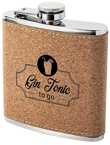 Flachmann Kork Gin Tonic to Go / aus Edelstahl kombiniert mit Kork