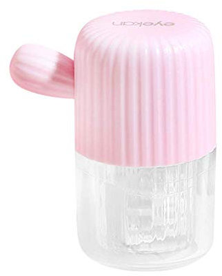 Nettoyant pour lentilles de contact, boîte de nettoyage pour lentilles de contact en plastique, boîte de nettoyage quotidienne pour nettoyeur de lentilles de contact rotatif manuel (rose)