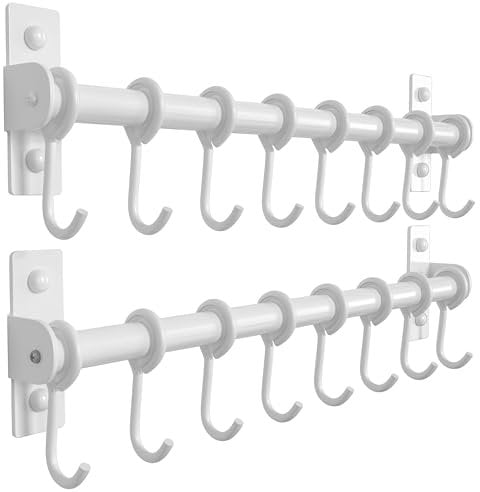 Dseap Pot Rack - Pots and Pans Hanging Rack Rail with 8 Hooks, Pot Hangers for Kitchen, Wall Mounted, White, Pack of 2