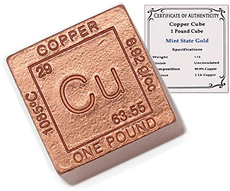 MINT STATE GOLD Briefbeschwerer aus Kupfer mit Echtheitszertifikat, 999 Pure Chemistry Design, 0,5 kg
