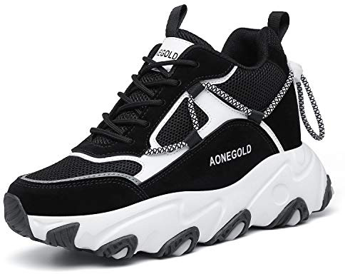 AONEGOLD Sneakers con Zeppa Donna Scarpe da Ginnastica con Tacco Nascosto Sportive Fitness Scarpe Traspiranti Plateau Casual Moda Antiscivolo Sneakers(Nero,Taglia 41)