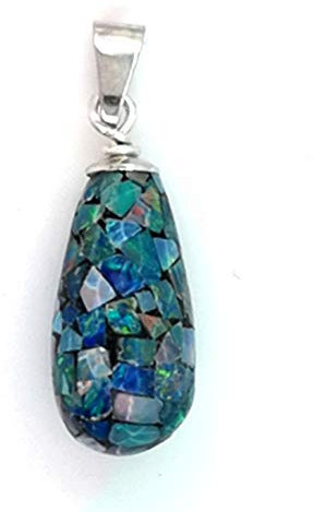 Silberzeit Anhänger aus 925 Sterling Silber mit Mosaikopal-Tropfen ca. 6ct Edelstein
