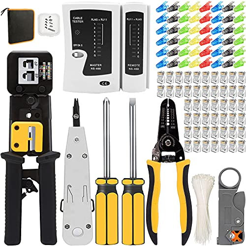 MAYLINE Cirmpatura per Cavi Rete CAT5 CAT6 Pinza Crimpatrice RJ45 Professionali Strumenti Kit di Rete, Spellafili, Manutenzione del Kit LAN Tester del Cavo Riparazione(Nero)