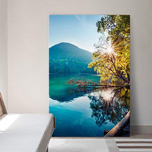 80x120cm großes Hochformat Leinwand-Bild auf 4cm Keilrahmen. Motiv - Fusine See, Italien als XXL Wandbild für Wohnzimmer und Schlafzimmer. Große Bilder. Für eine atemberaubende Betrachtung