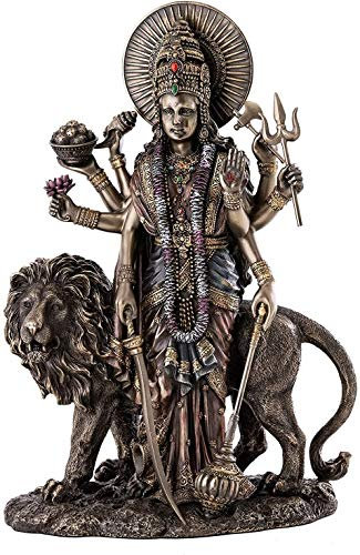 krisha krafts Durga weibliche Hindu-Statue mit Löwe, göttliche Mutter des Universums, Göttin, Skulptur aus hochwertiger Kaltguss-Bronze, 27,9 cm, Durga-Statue, Durga-Idol