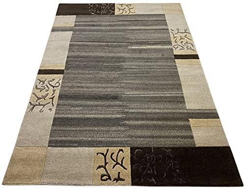 wawa Indo Nepal Handgeknüpft Teppich Beige Grau Schwarz 100% Wolle Hochwertiger Orientteppich (170 x 240 cm)
