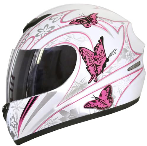 Zorax ZOR-819 Pink Butterfly XS (53-54cm) Full Face Motorbike Motorcycle Helmet Road Legal ECE 2206 + Dark Smoke Visor