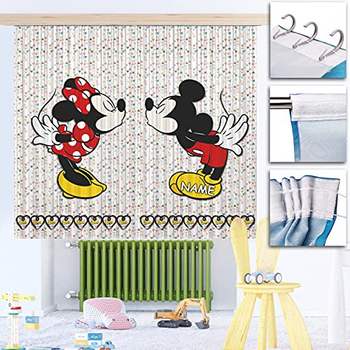alles-meine.de GmbH 2 TLG. Set Fertigschal - Vorhang/fertig Gardine - Mickey & Minnie Maus - inkl. Name - 2X - 90 * 160 cm lang - Blickdicht - Kräuselband - leichte Verdunklu..