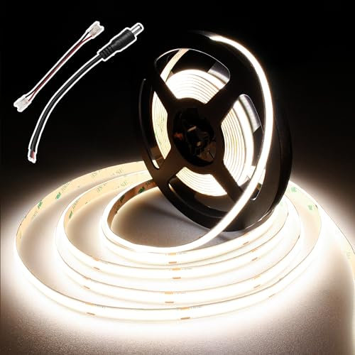 COB LED Streifen 5m, 480LEDs/m, 24V LED Strip, 9w/m, CRI 92+, 8mm Breit, LED Band Kaltweiß für Küchenschränke, TV Hintergrund, Spiegel, Wohnzimmer, Regal, Innendekoration(ohne Netzteil), 6000K