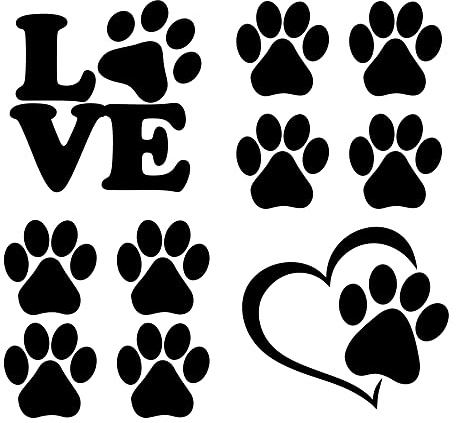 Confezione Adesivi Zampe Cane Zampe Cuore Love Zampe 10 Pezzi per Auto o Moto Bici o Monopattino (Nero)