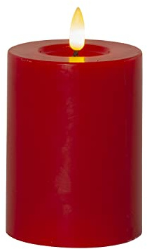 LED Stumpenkerze LINA - Echtwachs - realistische 3D Flamme - Batterie - Timer - rot (12,5 cm)