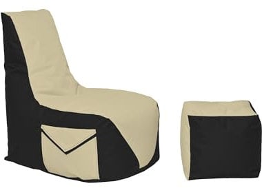 Momiralland Komfort Sitzsack XL - XXL mit Hocker Sitzkissen BodenKissen Sessel In- & Outdoor geeignet Gaming Sitzsack für Erwachsene und Kinder (Schwarz – Gold, XL - Durchmesser 75 cm)