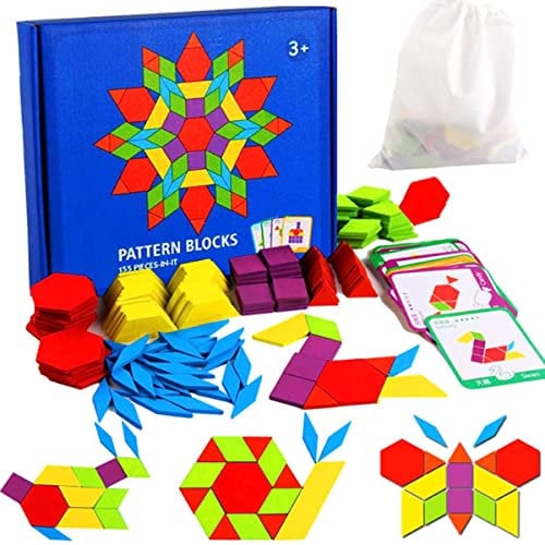 LiRiQi Tangram Kinder Geometrische Formen HolzPuzzles, 155 Teilig Montessori Spielzeug Puzzle mit 24 Designkarten, Geschenk Grafische Pädagogisches Spielzeug für Kinder MäDchen Junge 3 4 5 6 Jahr