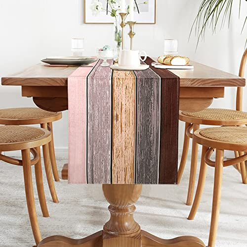 Tischläufer Outdoor Tischläufer Wetterfest Tischläufer Braun Grau Hölzern Streifen Polyester Tischläufer Modern Wohnzimmer Tischwäsche Esstisch Tischband Deko für Outdoor Picknicks Party 33x183cm
