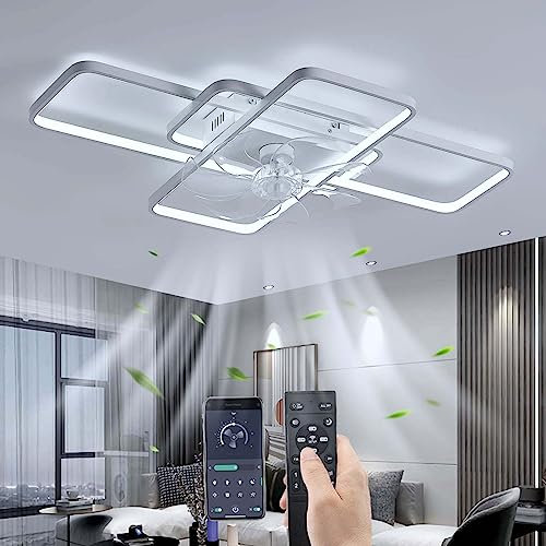 YUNZI Leise Deckenventilator mit Beleuchtung LED 80W Dimmbar Ventilator Deckenleuchte mit Fernbedienung, Modern Lampe für Wohnbereich Schlafzimmer Küche, 6 Geschwindigkeiten, Weiß 103CM