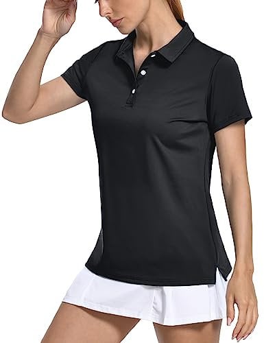 KEFITEVD Ladies Polo Shirts Lightweight Short Sleeve Tennis Top Quick Dry Sun Protection Sports Polo Shirt,Black,M