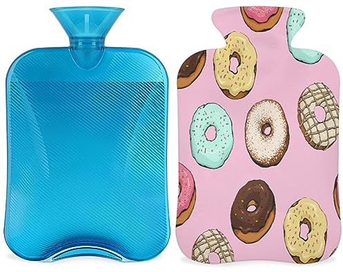 Donut-Wärmflasche mit flauschigem Bezug, 2 l, große Kapazität, niedliche Donut-Flasche, Wasserbeutel für gemütliche Nächte, Linderung von Schmerzen, Rücken, Nacken und Schultern