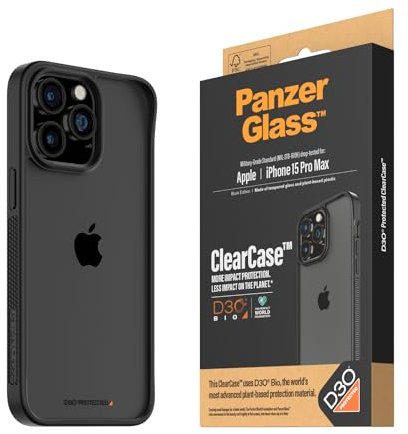 PanzerGlass™ ClearCase mit D3O® Bio für Apple iPhone 15 Pro Max - Schützen Sie Ihr Telefon mit Stil und Nachhaltigkeit, Kratzfeste Rückseite aus gehärtetem Glas mit stoßdämpfendem Rahmen