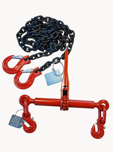 Zurrkette Spannkette 2-teiliges System 6mm 2m Nutzlänge schwarz lackierte Kette mit Ratschenlastspanner in Güteklasse 8 zur Ladungssicherung nach EN 12195-3